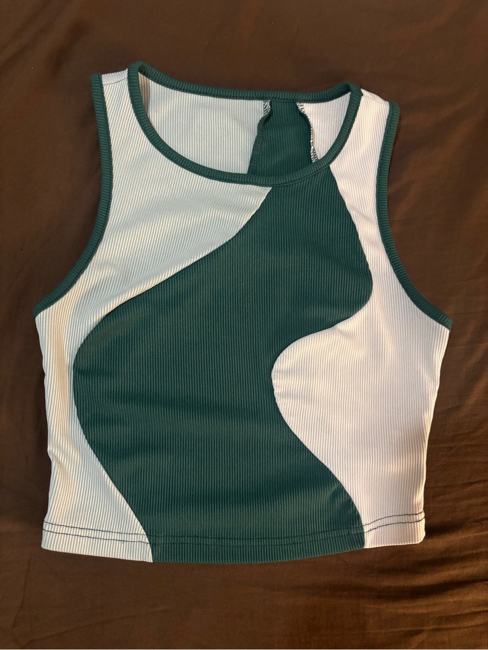Ribbed Green & White Sleeveless Crop Top